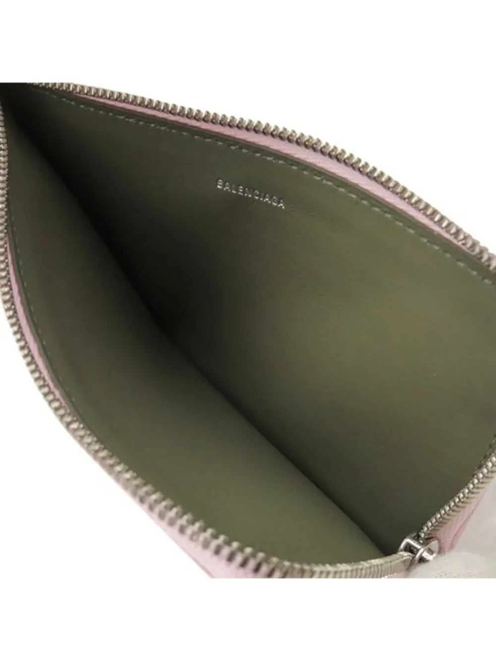 Balenciaga Coin Case Envelope Long Calf Petal Pink Army Green Matte Silver